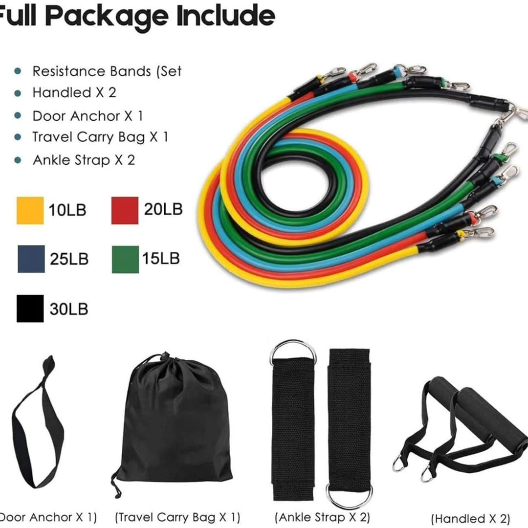 11 Pieces Gym 🏋️ Power Resistance Bands Set for Workout